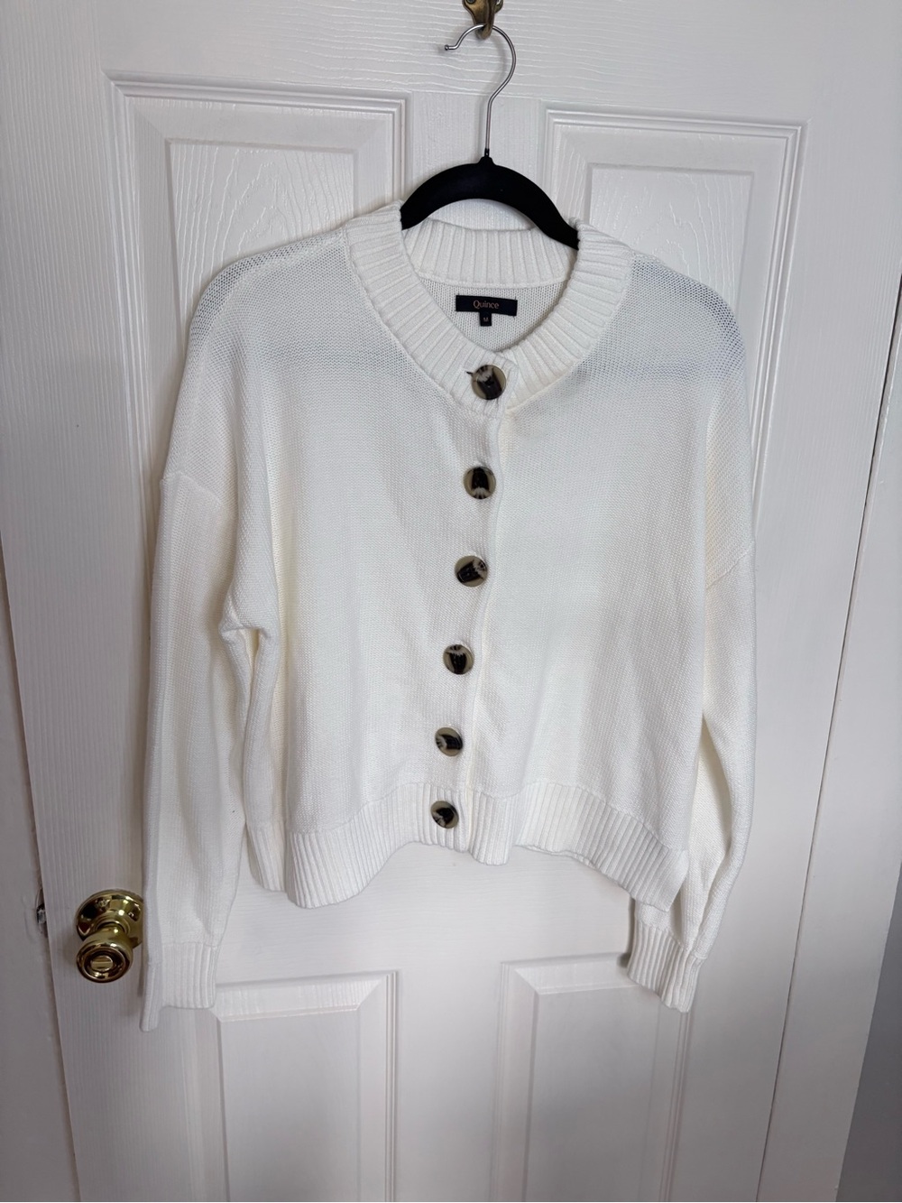 Quince 100% Organic Cotton Cropped Cardigan Sweater Ivory Medium - Picture 2 of 10